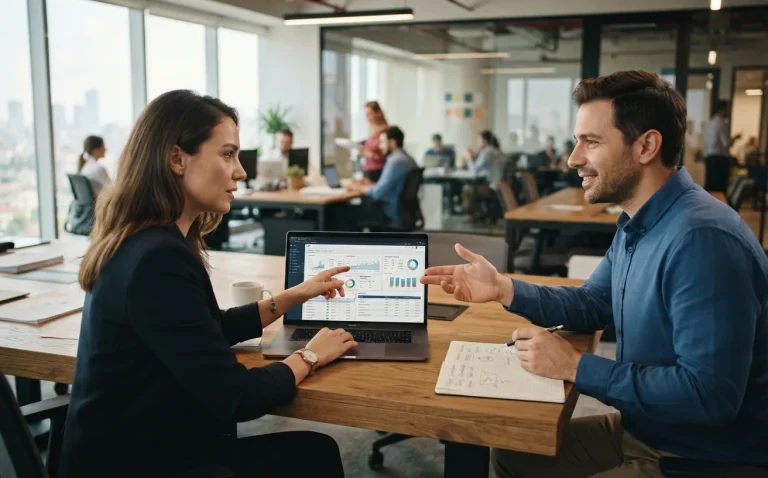 ERP ve CRM verilerini karşılaştıran iş toplantısı