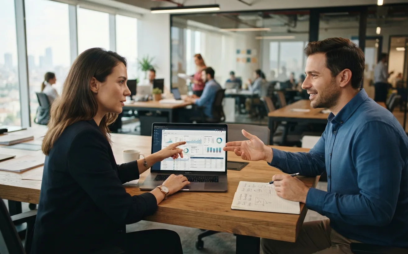 ERP ve CRM verilerini karşılaştıran iş toplantısı