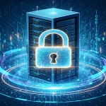 Datenbankserver, geschützt durch ein digitales Schloss-Symbol