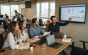 İş zekası dashboard sunumu yapan ekip